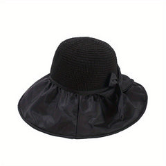 Straw Sun Hat Summer Solid Bowknot Beach Hat Women Breathable Sports Sun Hats