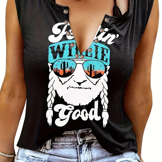 Figure Print V Neck Tank Top for Summer