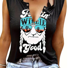 Figure Print V Neck Tank Top for Summer