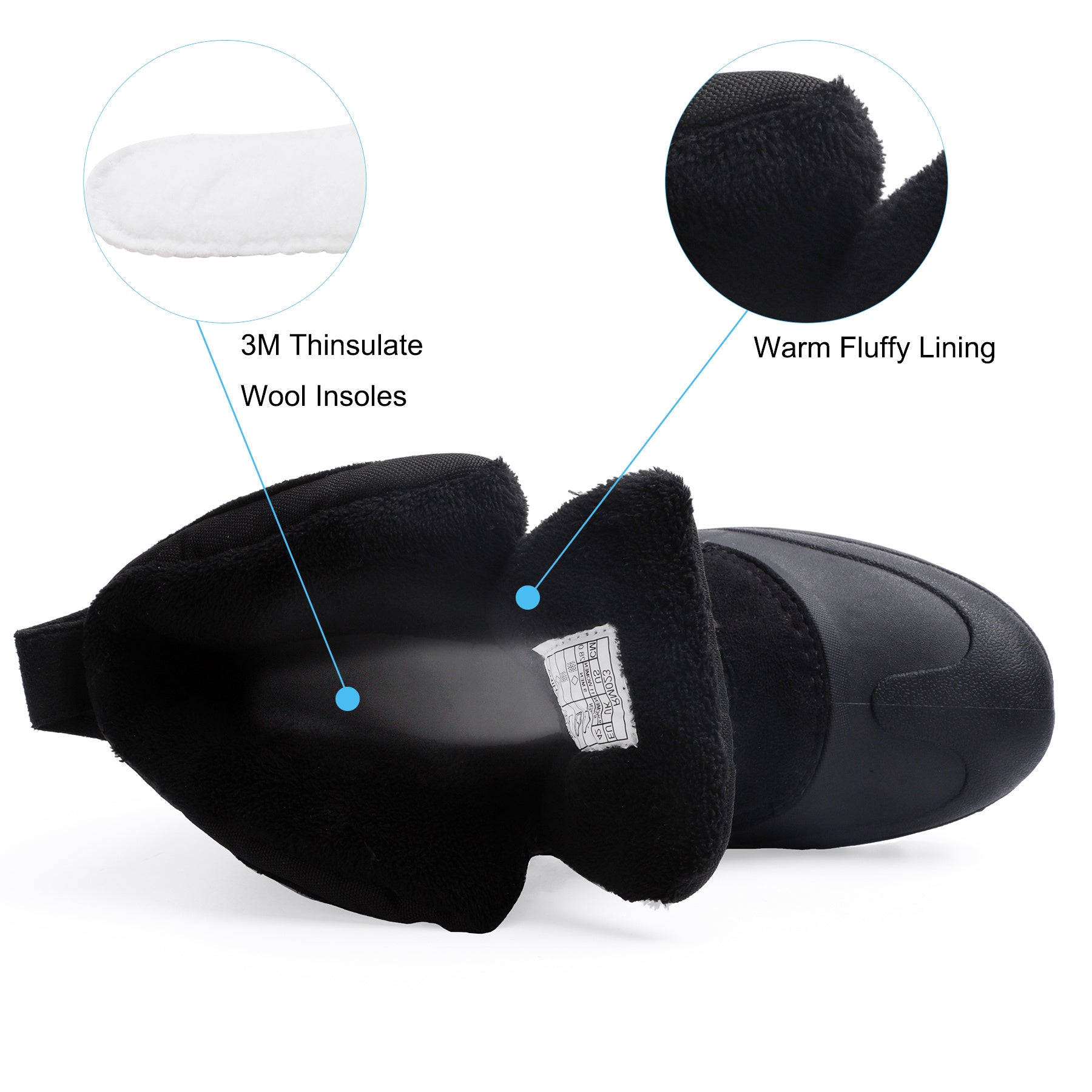 Men's Warm Waterproof Snow Boots Fluffy Lining Non Slip Winter Shoes