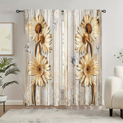 Butterfly Sunflower Curtains Rod Pocket Window Drapes