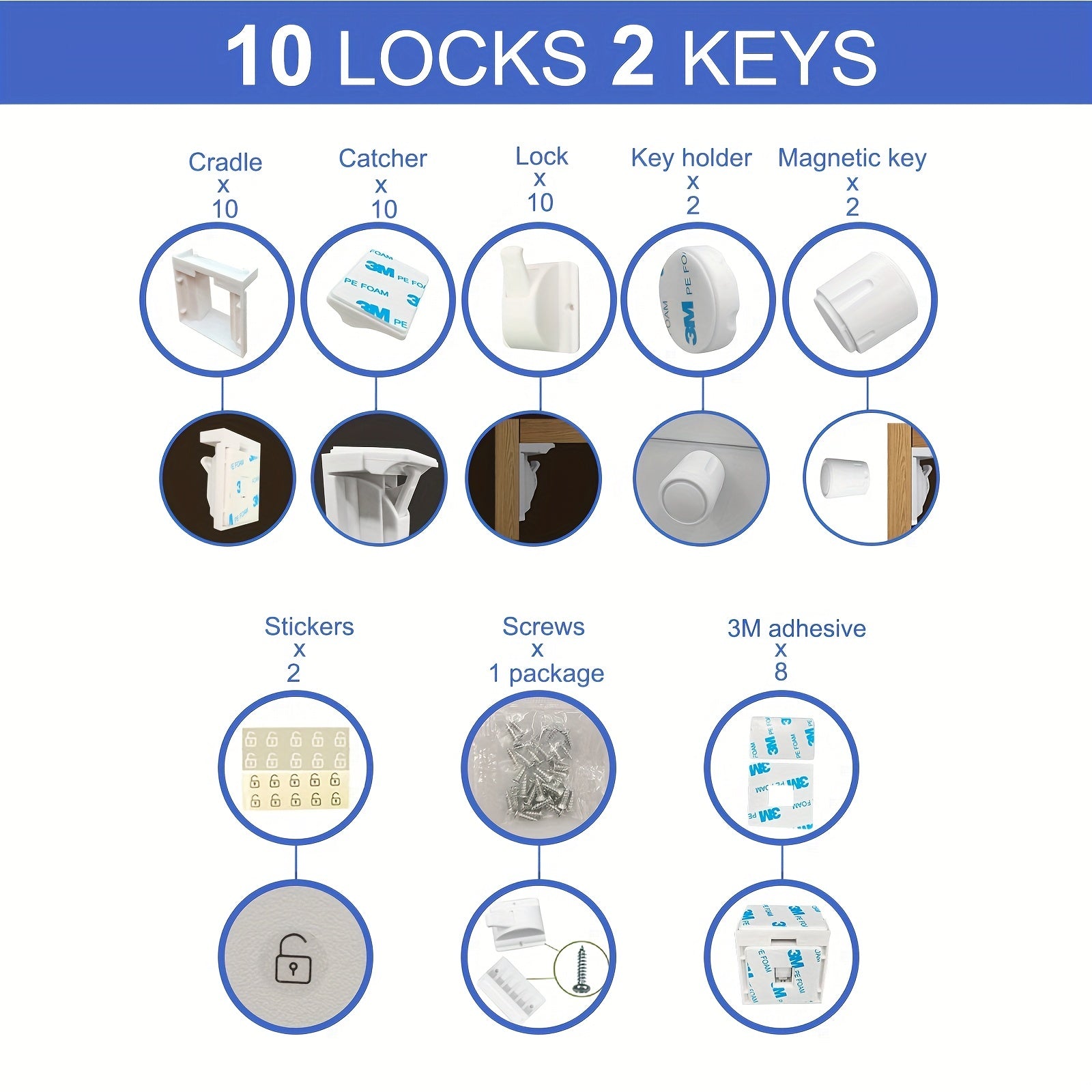 Magnetic Cabinet Locks Child Proof Safety Latches for Drawer Cupboard