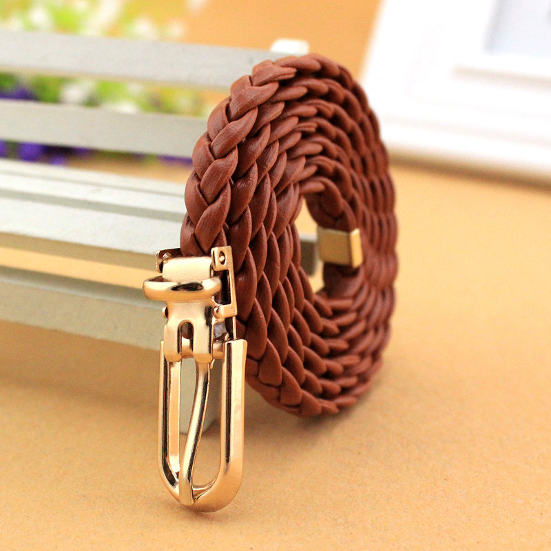Thin Rope Belt Women's Hand-knit PU Leather Belt