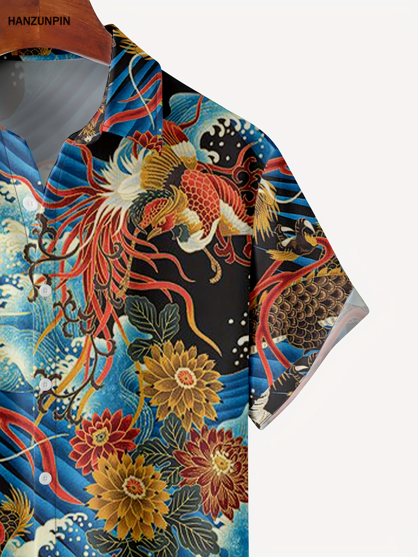 Dragon & Floral Print Men's G Short Sleeve Polo Shirt
