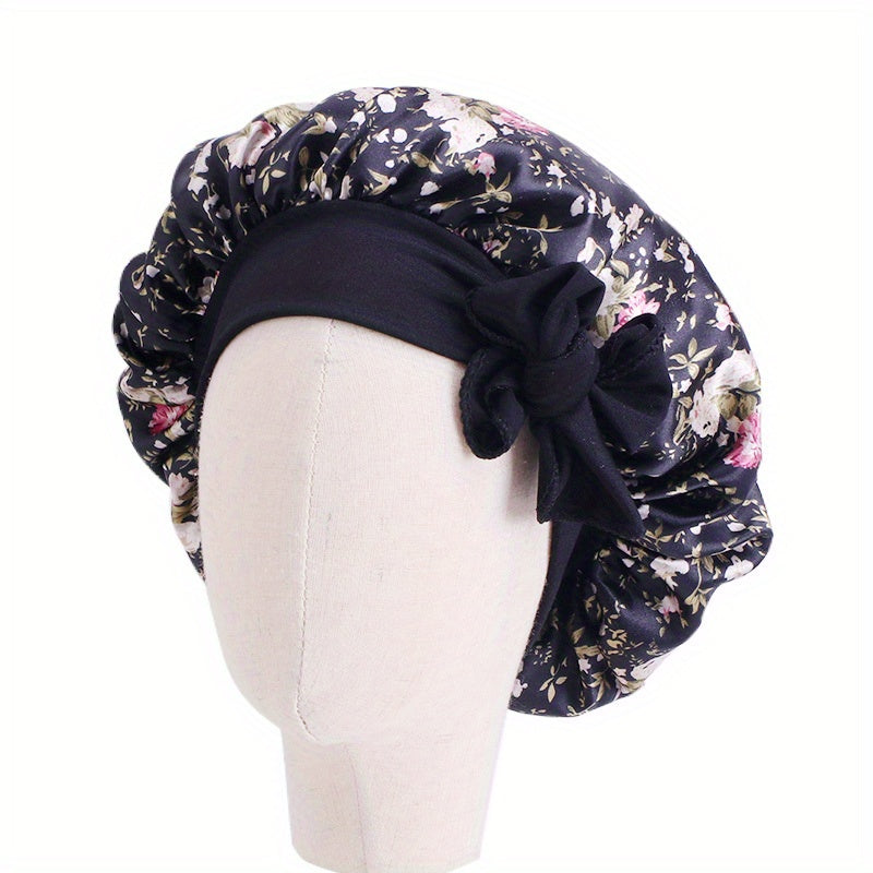 Kids Satin Sleep Bonnet Hat Bow Adjustable Night Sleep Cap