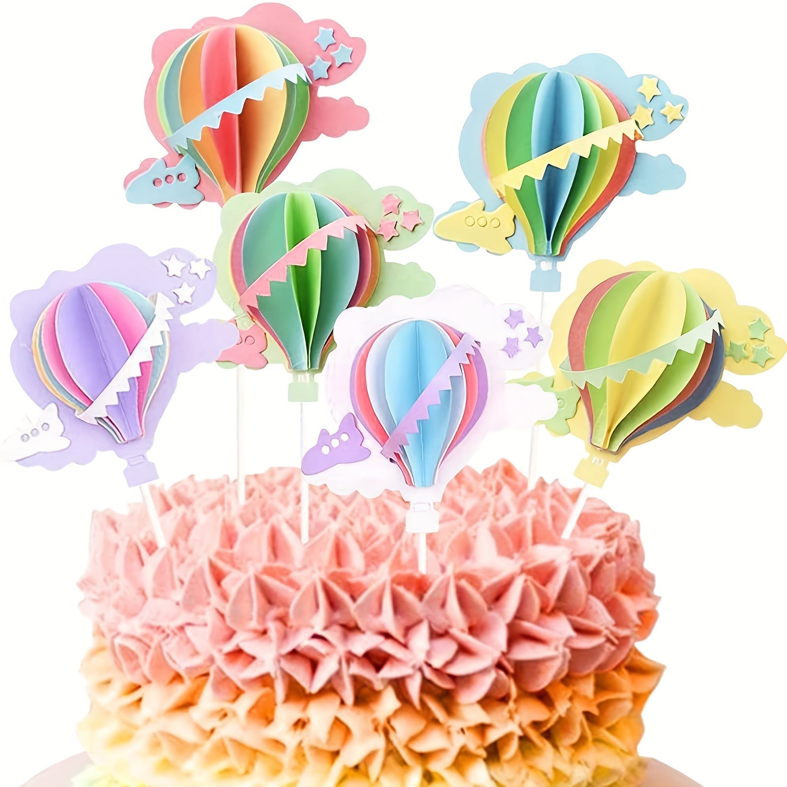 6pcs Air Balloon Cloud 3D Paper Cake Toppers Cupcake Toppers