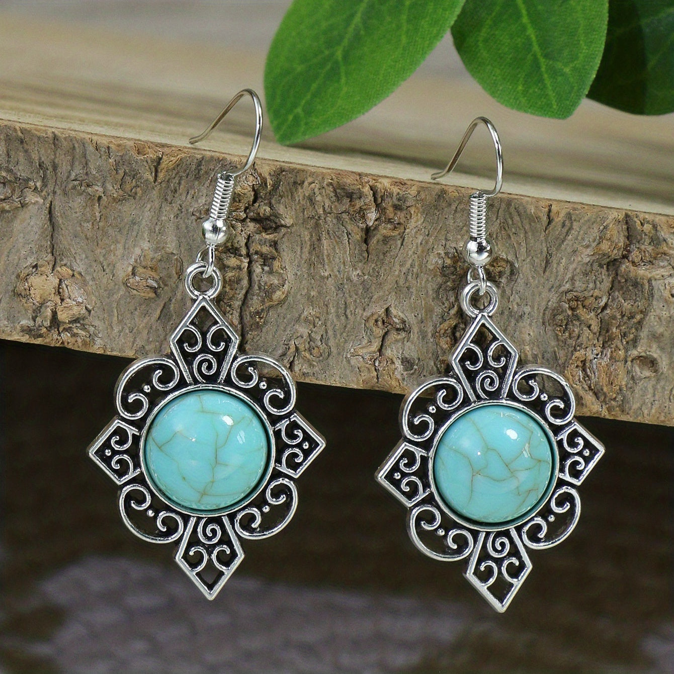 Bohemian Turquoise Inlaid Rhinestones Water Drop Earrings Necklace Set