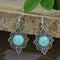Bohemian Turquoise Inlaid Rhinestones Water Drop Earrings Necklace Set