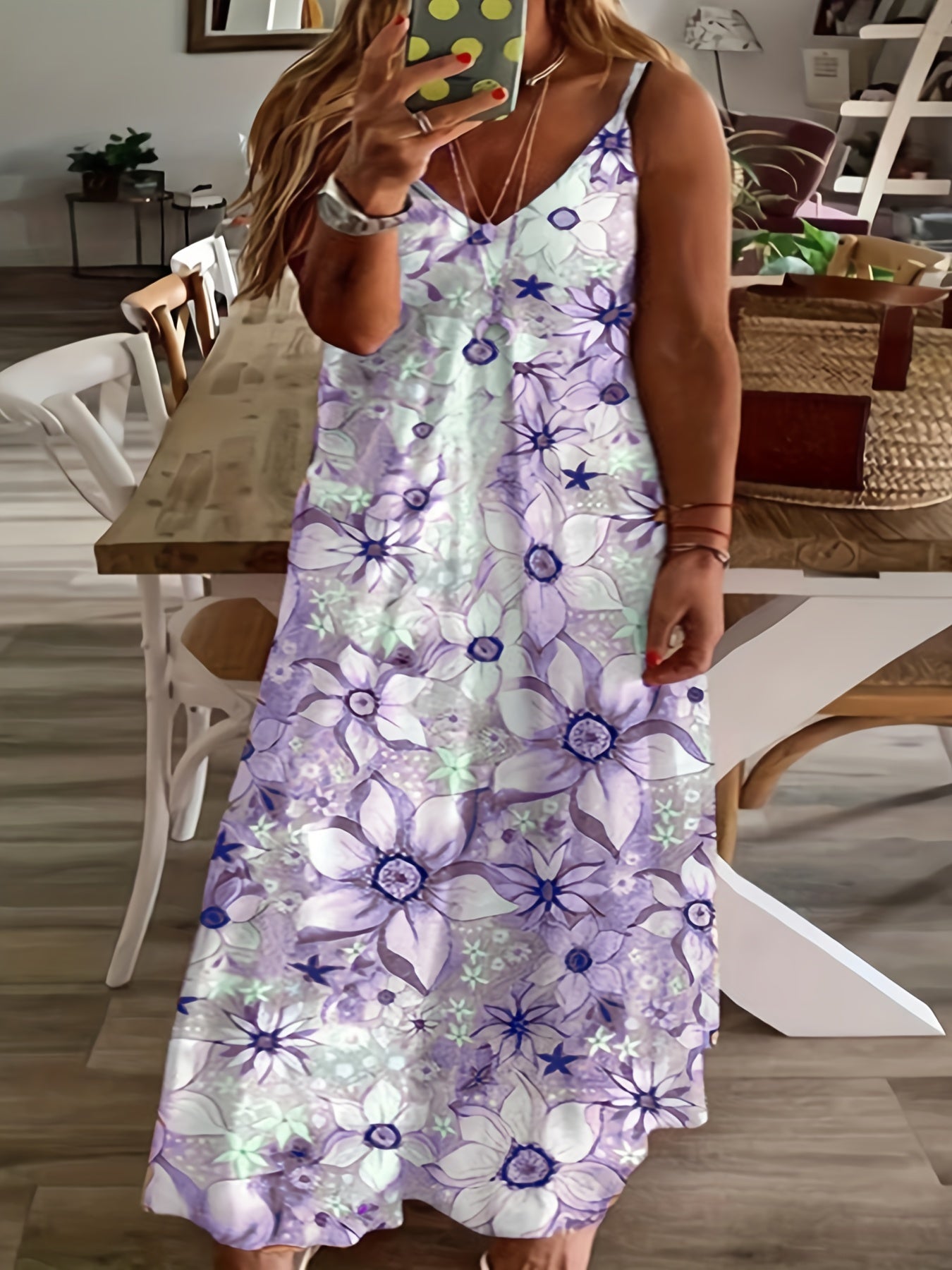  Floral Print V Neck Cami Maxi Dress