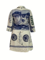  Women's Scarf Print V Neck A line Dress
