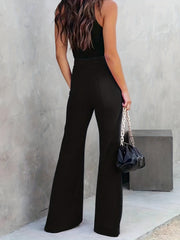  Solid High Rise Flared Leg Pants