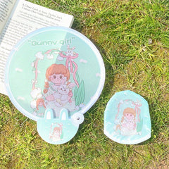 1pc Folding Fan Cartoon Pattern Small Fan Mini Cloth Surface Pocket Fan Portable