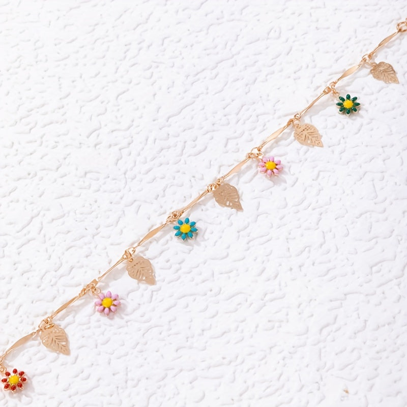 Colorful Oil Flower Tassel Anklet Boho Style Bracelet