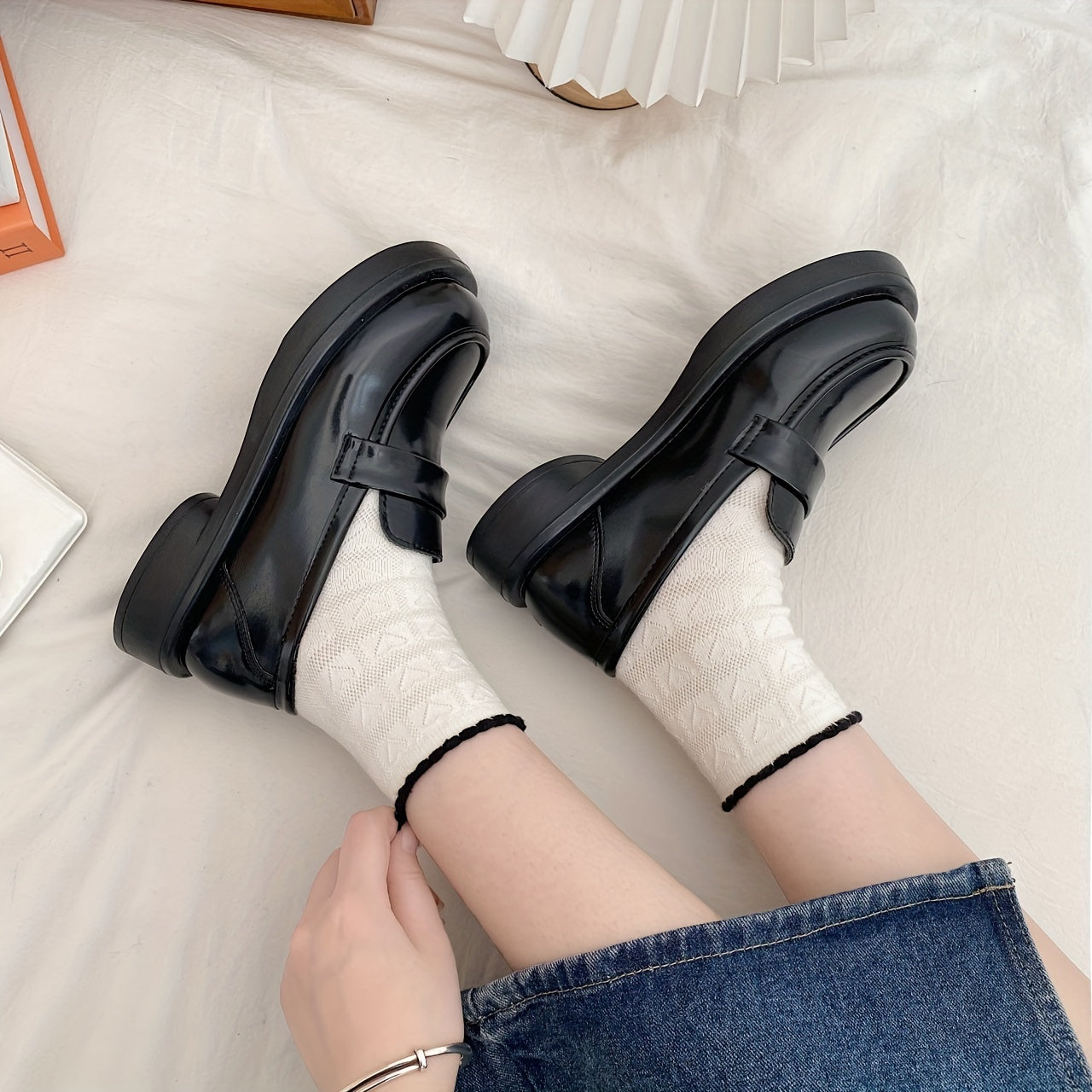 Women's Platform Loafers Slip On Patent Leather Comfy Shoes
