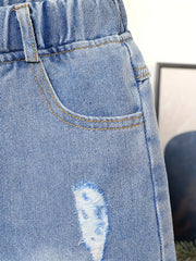 Boys Ripped Short Jeans Non Elastic Casual Short Pants Kids Clothes
