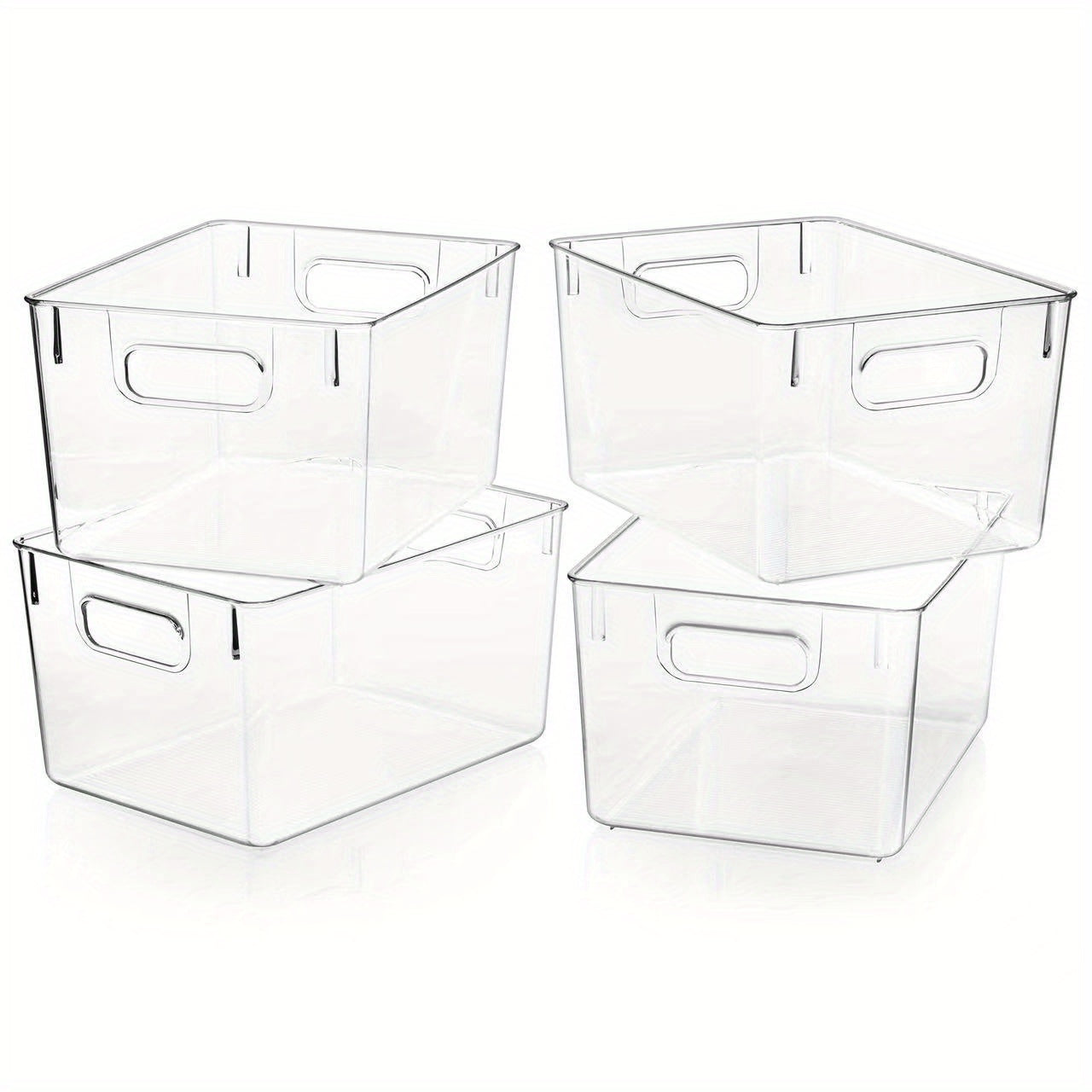 Clear Plastic Food Storage Bins With Handles for Refrigerators Freezers Cabinets