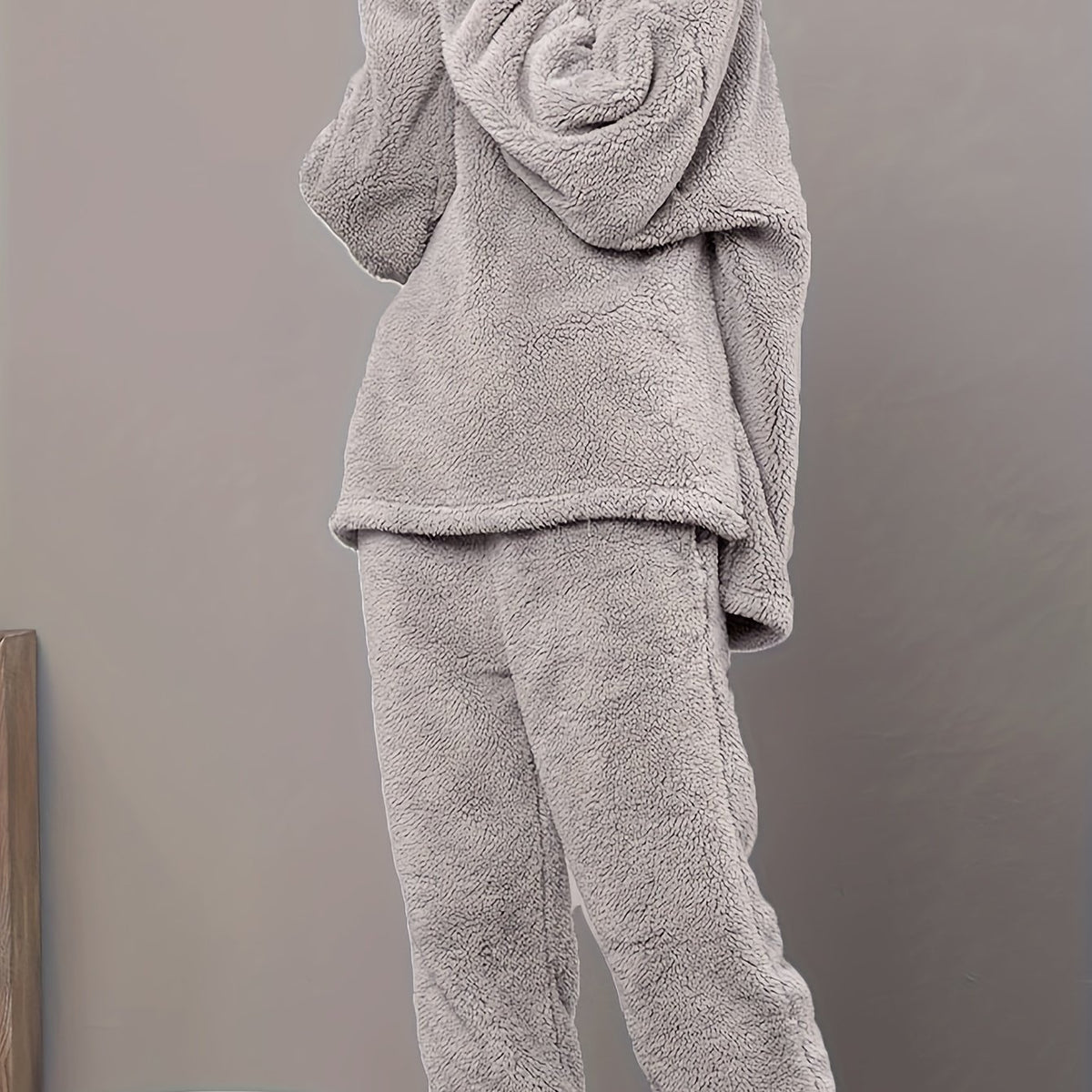 Fuzzy Pajama Set V Neck Top & Pants Women's Sleepwear