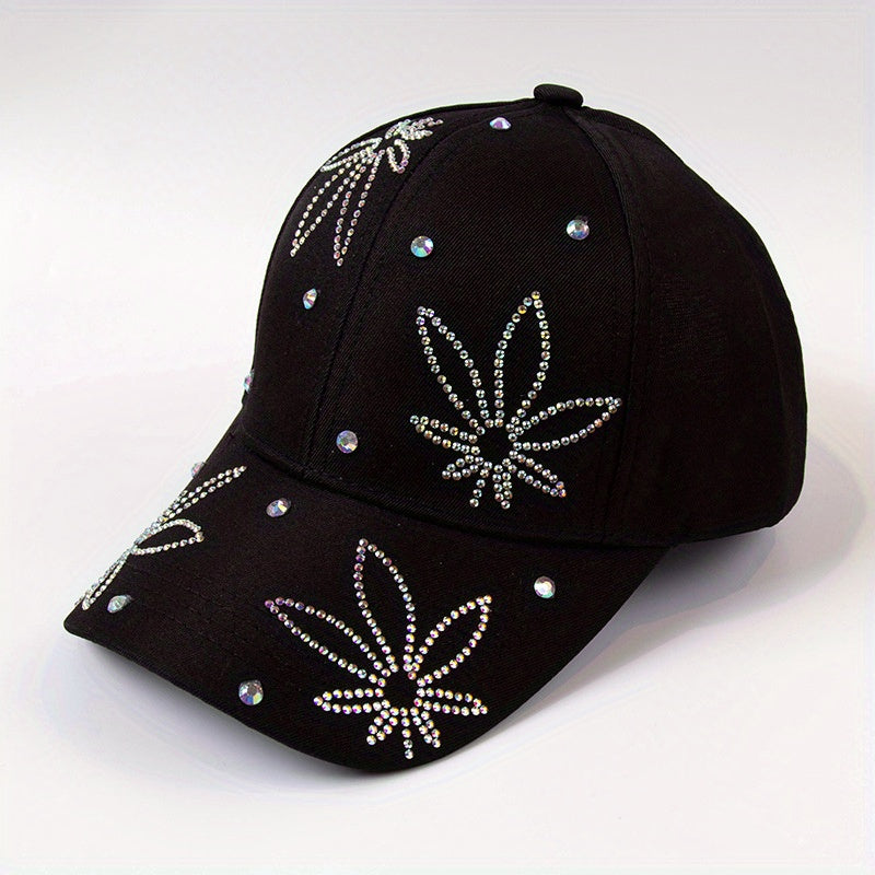 Leaf Pattern Baseball Cap Hat Rhinestone Dad Hat