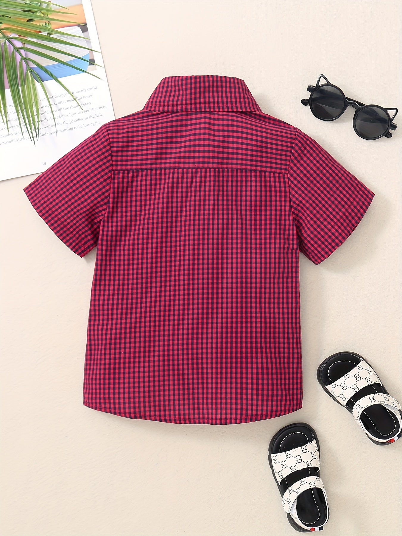 Toddler Boys Plaid Graphic Button Pocket Casual Short Sleeve Shirt