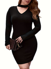  Solid Long Sleeve Cut Out Mock Neck Mini Dress