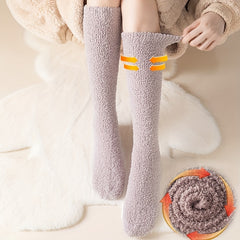 5 Pairs Solid Fuzzy Calf Socks Comfy & Warm Knee High Socks