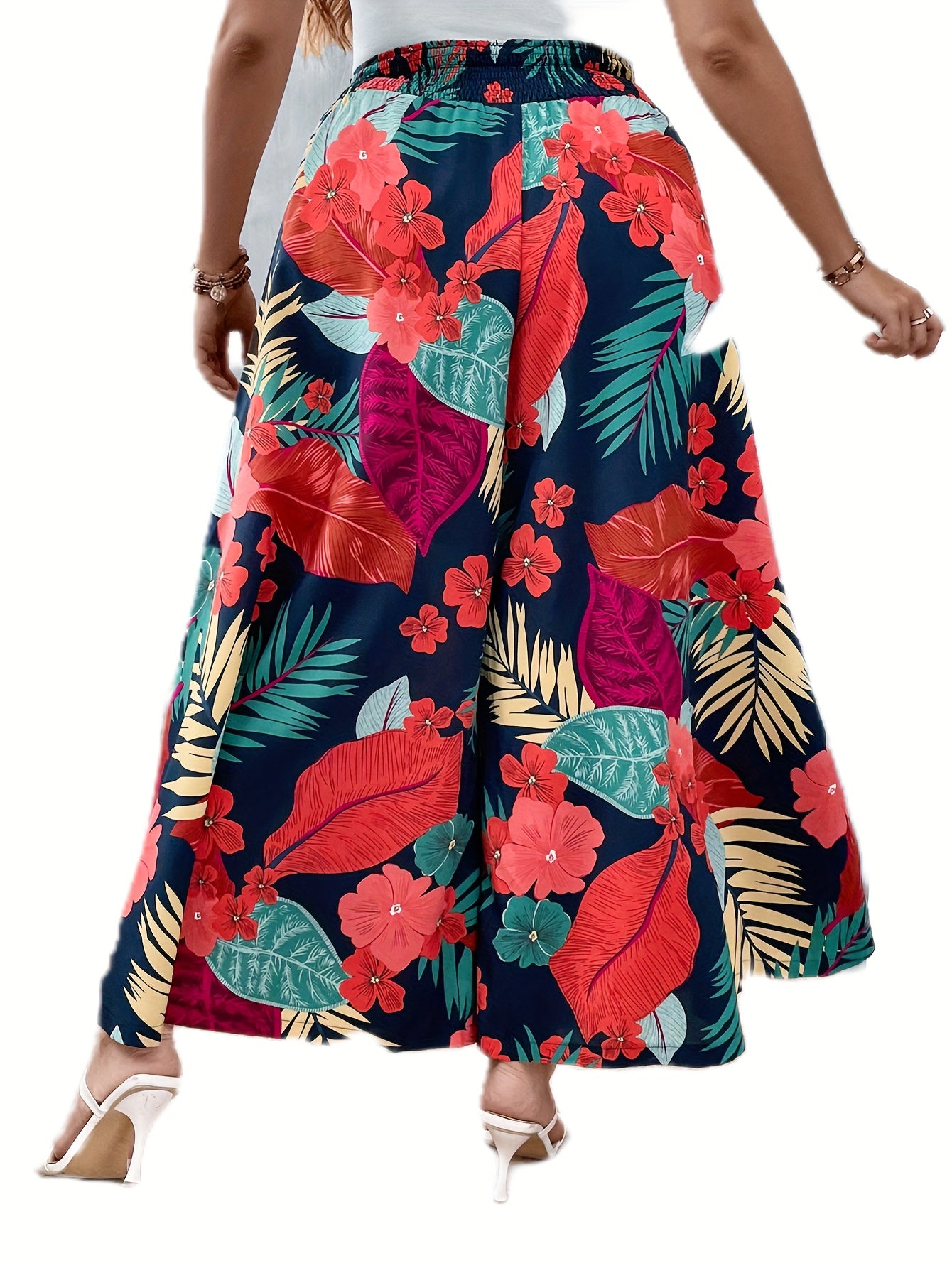  Tropical Print Wide Leg Trousers