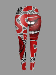  Lip & Letter Print High Rise Leggings