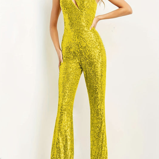 Glitter One Shoulder Sequined Jumpsuit For Party Club