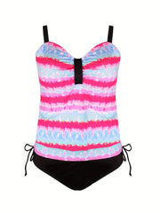  Tie Dye Stripe Print Swimsuit Set