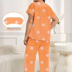  Polka Dot Satin Pajama Set with Eye Mask
