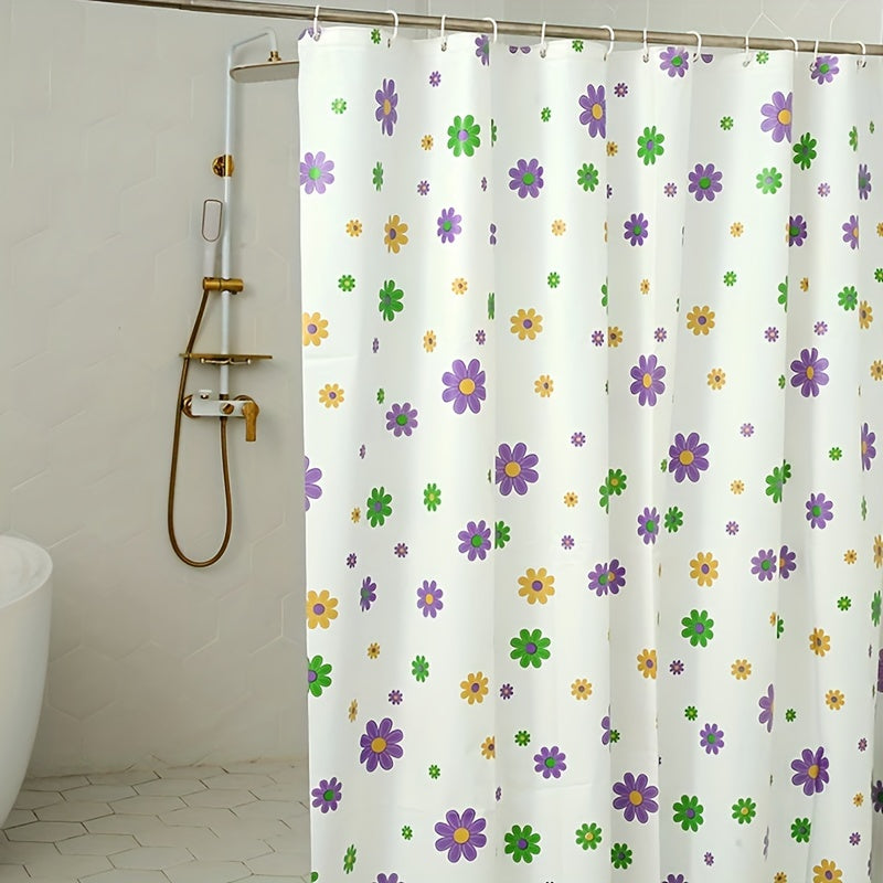 Purple Flower Shower Curtain PEVA Fabric Colorful Wildflower Shower Curtains