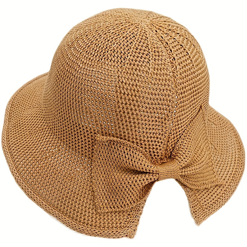 Girls Bow Decor Straw Hat Sun Protection for Beach Party