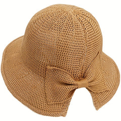 Girls Bow Decor Straw Hat Sun Protection for Beach Party