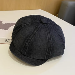 Vintage Washed Denim Beret Women's Short Brim Duck Tongue Hat