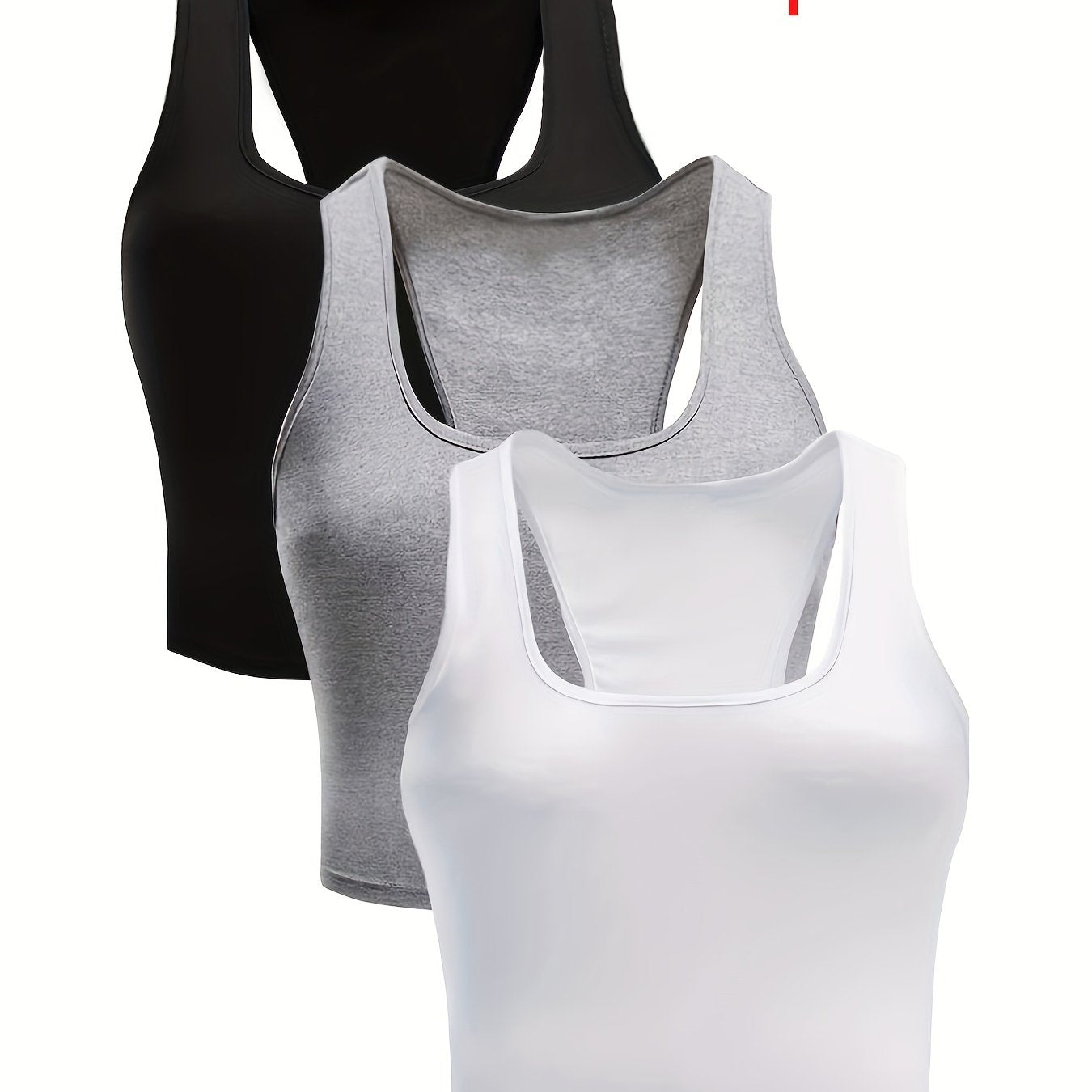 3 Pack Plus Size Basic Tank Top Women's Plus Plain Round Neck Medium Stretch
