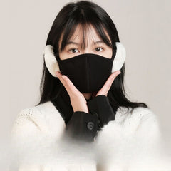 Women's Winter Ear Warmer Face Mask Pink Pom Pom Soft Warmth