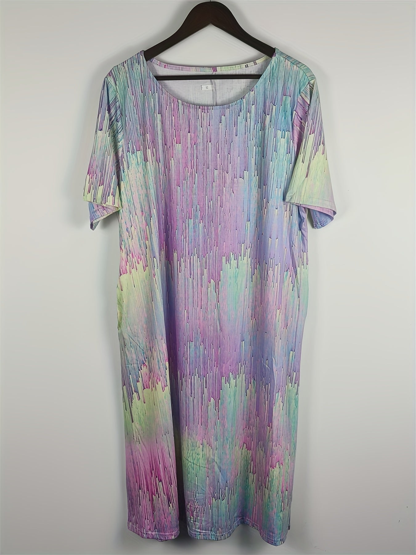 Plus Size Casual Dress Women's Plus Print Short Sleeve Round Neck Midi Dress