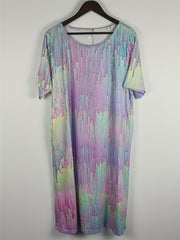 Plus Size Casual Dress Women's Plus Print Short Sleeve Round Neck Midi Dress