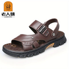 LAORENTOU Men's Leather Non Slip Sandals Comfy Beach Shoes