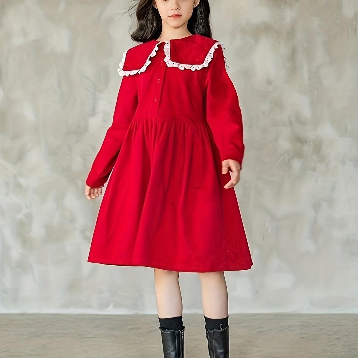Girls Cotton Collar Dress Preppy Style Dresses For Party