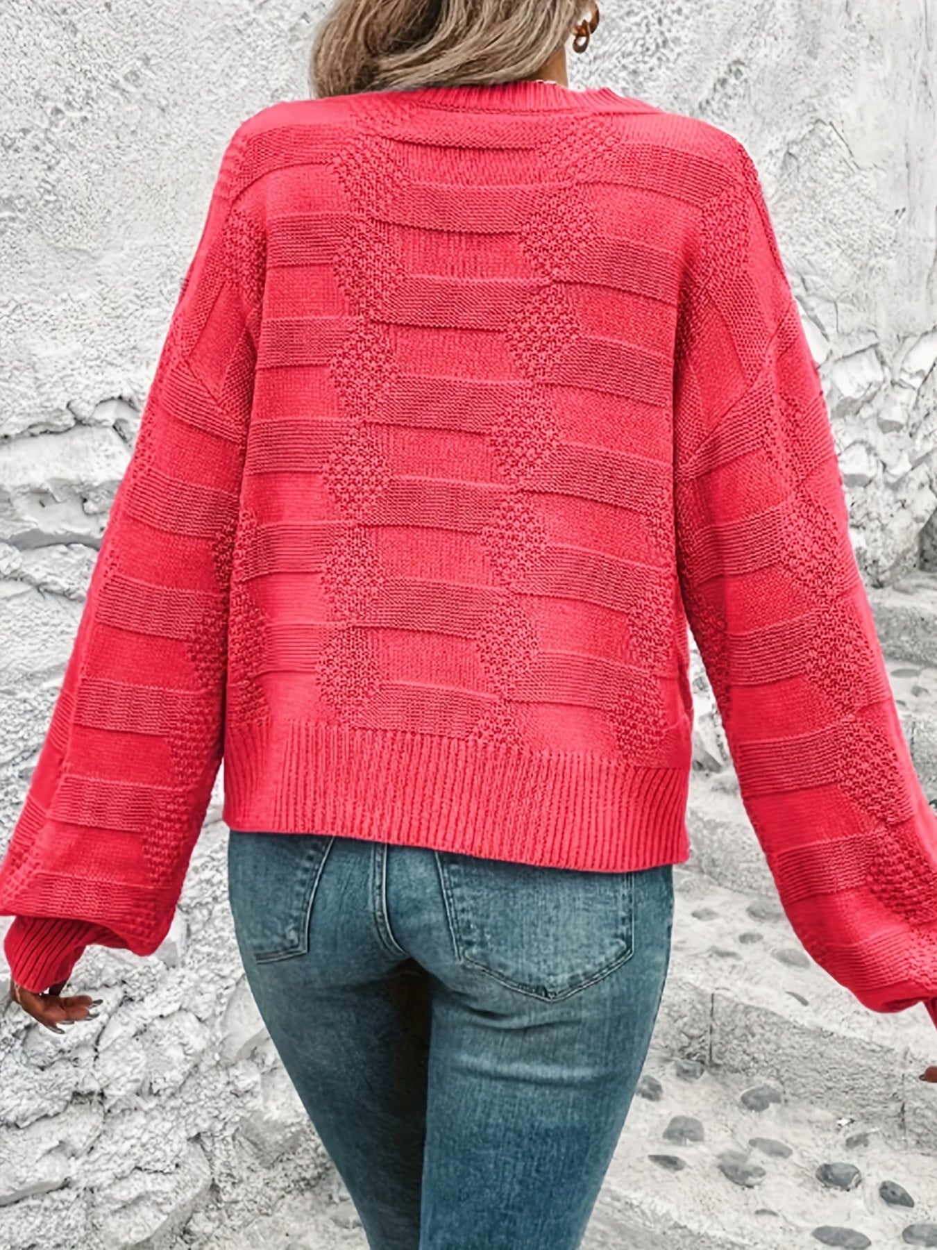 Solid Crew Neck Pullover Sweater for Women