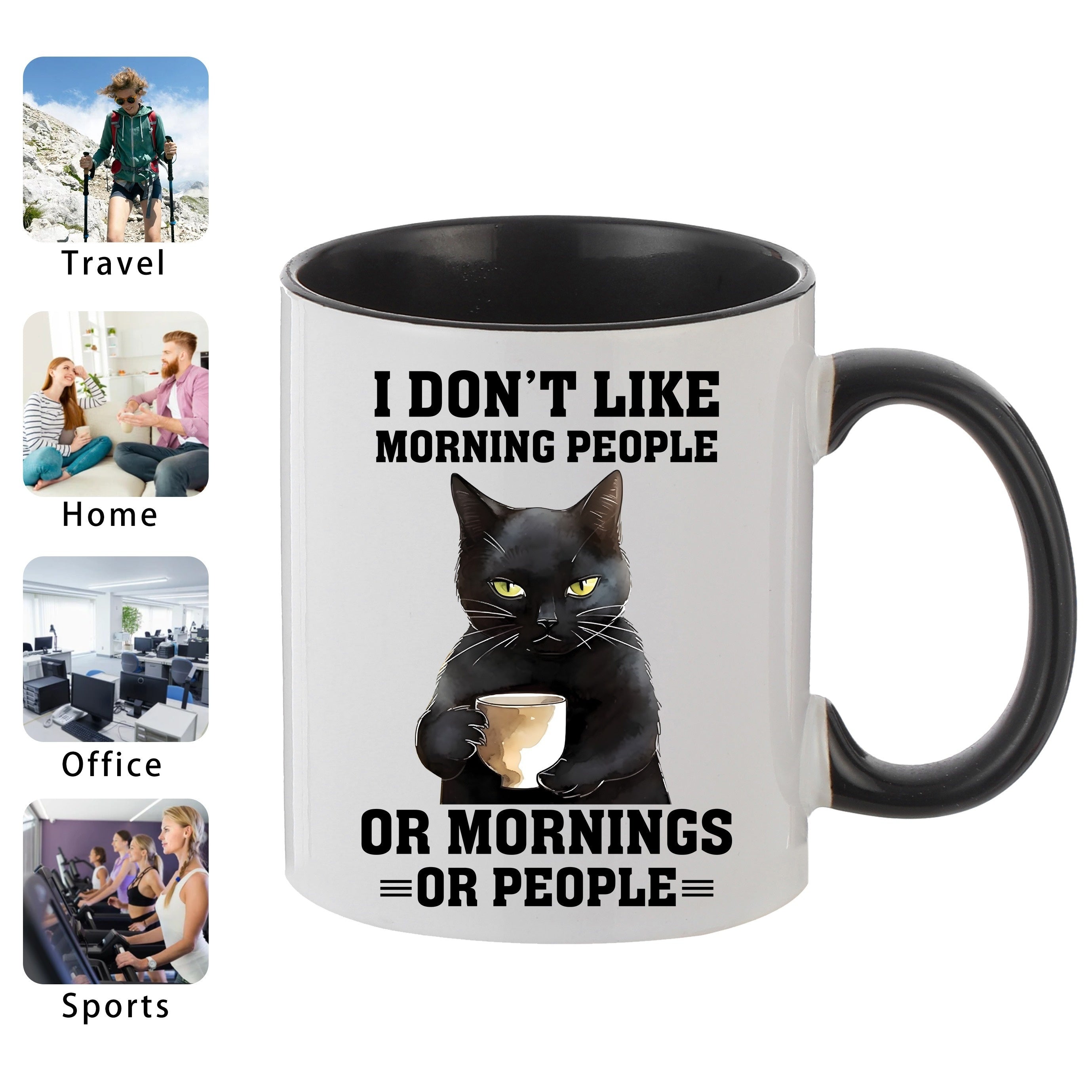 1pc Cat Pattern Ceramic Cup 11oz Wide Mouth Coffee Cup