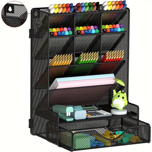 Desk Pen Organizer with Drawer Wall Mount Holder