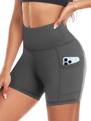 High Waist Biker Shorts With Side Pockets Tummy Control Spandex Yoga Shorts