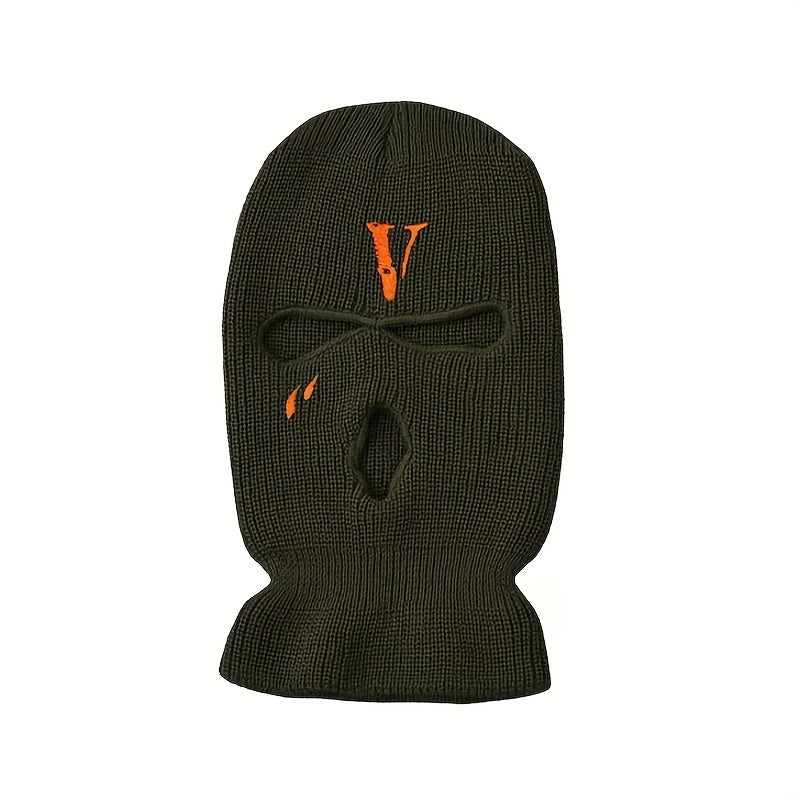 Men's Embroidered V Riding Hooded Warm Hat