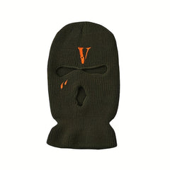 Men's Embroidered V Riding Hooded Warm Hat