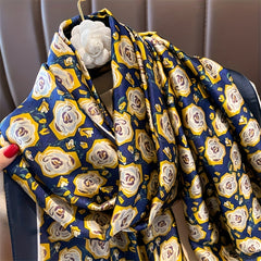 Satin Scarf Flower Printed Shawl Dress Versatile Wrap for Women