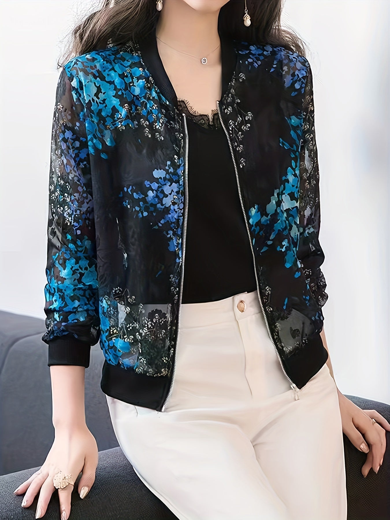 Casual Zip-Up Jacket Long Sleeve Loose Outerwear