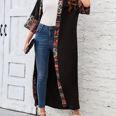 Geometric Pattern Contrast Band Beach Cover Up Half Sleeve Sun Protection