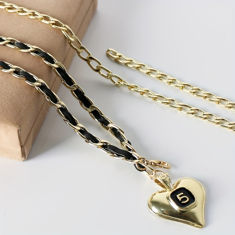 Golden Layered Metal Waist Chain with Peach Heart Pendant